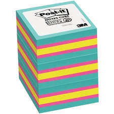 Post-it&reg; Super Sticky Notes Cube - 3" x 3" - Square - Aqua Splash, Sunnyside, Power Pink - 3 / Pack