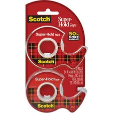 Scotch Super-Hold Tape - 16.67 yd Length x 0.75" Width - Dispenser Included - 2 / Pack - Translucent