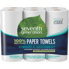 Seventh Generation 100% Recycled Paper Towels - 2 Ply - 11" x 5.40" - 140 Sheets/Roll - White - Paper - Absorbent, Hypoallergenic, Strong, Dye-free, Perforated, Fragrance-free, Non-chlorine Bleached - 6 / Pack