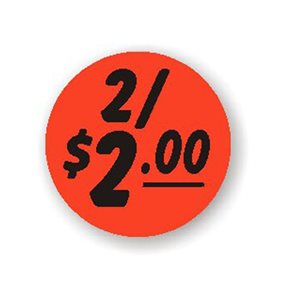 Label - 2/$2.00 Black On Red 1.25 In. Circle 1M/Roll