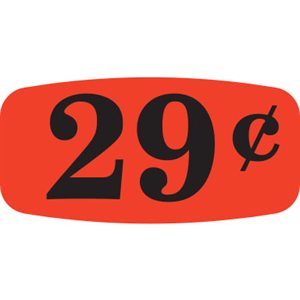 Label - 29¢ Black On Red Short Oval 1000/Roll