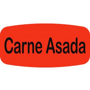 Label - Carne Asada Black On Red Short Oval 1000/Roll