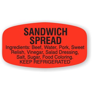 Label - Sandwich Spread (w/ing) Black On Red Short Oval 1000/Roll