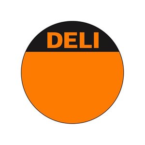 Label - Deli (Write On) Black On Orange 1.5 In. Circle 1M/Roll