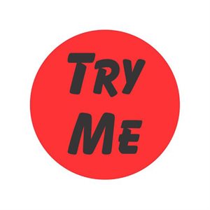 Label - Try Me Black On Red 1.25 In. Circle 1M/Roll