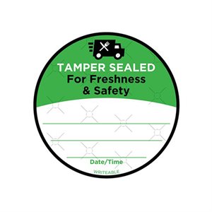 Label - Tamper Sealed For Freshness & Safety Green/Black 3 In. Circle 500/Roll