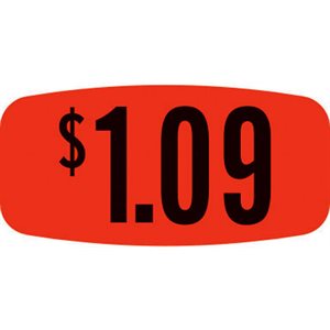 Label - $1.09 Black On Red Short Oval 1000/Roll