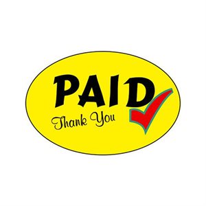 Label - Paid Thank You 4 Color Process 1.25x2 In. Oval 500/rl