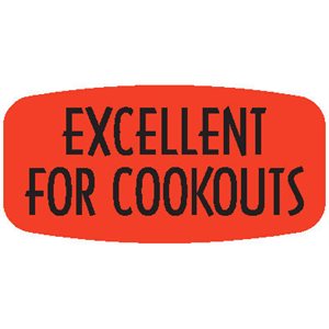 Label - Excellent For Cookouts Black On Red Short Oval 1000/Roll