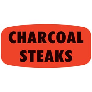 Label - Charcoal Steaks Black On Red Short Oval 1000/Roll