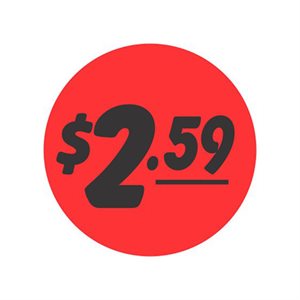 Label - $2.59 Black On Red 1.25 In. Circle 1M/Roll
