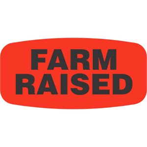 Label - Farm Raised Black On Red Short Oval 1000/Roll