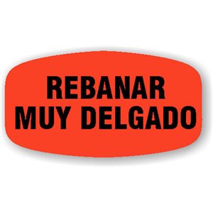 Label - Rebanar Muy Delgado Black On Red Short Oval 1000/Roll