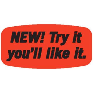 Label - New Try It You'll Like It Black On Red Short Oval 1000/Roll