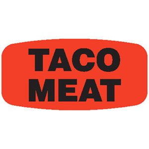 Label - Taco Meat Black On Red Short Oval 1000/Roll