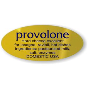 Label - Provolone W/ing Blue On Gold 0.875x1.9 In. Oval 500/Roll