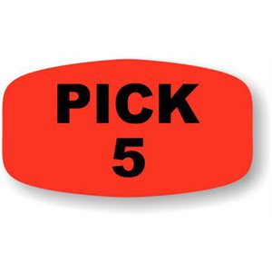 Label - Pick 5 Black On Red Short Oval 1000/Roll