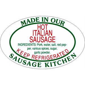 Label - Hot Italian Sausage/Made In Our..Kitchen Green/Red 1.25x2 In. Oval 500/rl