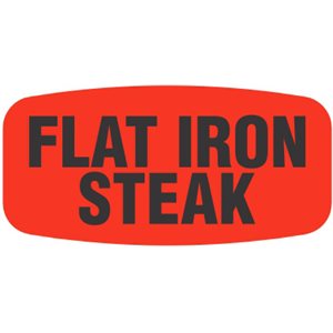 Label - Flat Iron Steak Black On Red Short Oval 1000/Roll