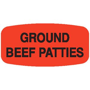 Label - Ground Beef Patties Black On Red Short Oval 1000/Roll