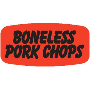 Label - Boneless Pork Chops Black On Red Short Oval 1000/Roll