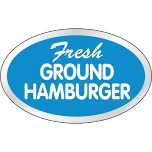 Label - Fresh Ground Hamburger White/PBlue On Silver 1.25x2oval In. 500/rl