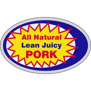 Label - All Natural Lean Juicy Pork Blue/Yellow/Red On Silver 1.25x2 In. Oval 500/rl
