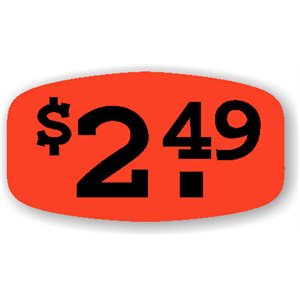 Label - $2.49 Black On Red Short Oval 1000/Roll