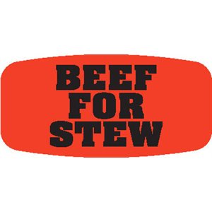 Label - Beef For Stew Black On Red Short Oval 1000/Roll