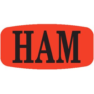 Label - Ham Black On Red Short Oval 1000/Roll