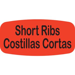 Label - Short RibsCostillas Cortas Black On Red Short Oval 1000/Roll