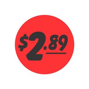 Label - $2.89 Black On Red 1.25 In. Circle 1M/Roll