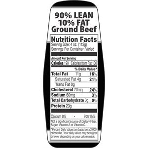 Label - Ground Beef 90%/10% W/nut Fact Black 1.5x3.62 In. 500/RL