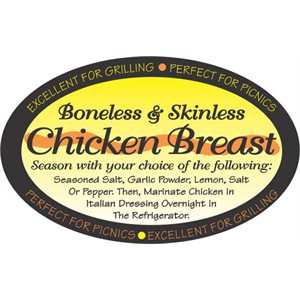 Label - Chicken Breast Boneless/Skinless 4 Color Process 1.25x2 In. Oval 500/rl