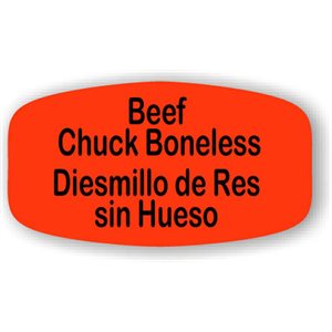 Label - Beef Chuck Boneless/Diesmillo De Res Sin Hueso Black On Red Short Oval 1000/Roll