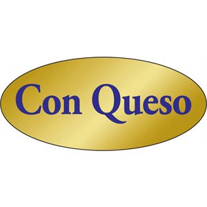 Label - Con Queso Blue On Gold 0.875x1.9 In. Oval 500/Roll