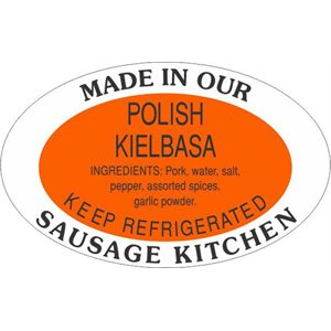 Label - Polish Kielbasa/Made In Our..Kitchen Orange/Black 1.25x2 In. Oval 500/rl