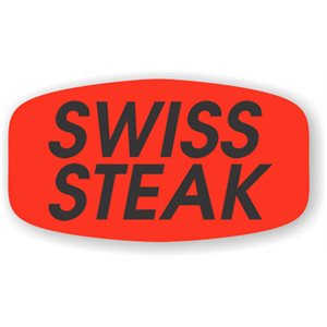 Label - Swiss Steak Black On Red Short Oval 1000/Roll