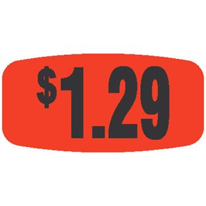 Label - $1.29 Black On Red Short Oval 1000/Roll