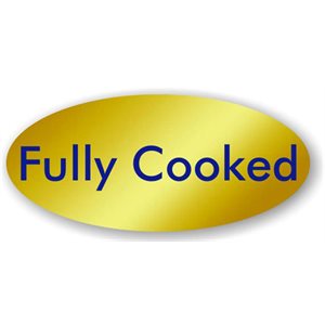 Label - Fully Cooked Blue On Gold 0.875x1.9 In. Oval 500/Roll