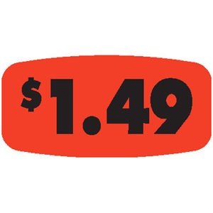 Label - $1.49 Black On Red Short Oval 1000/Roll