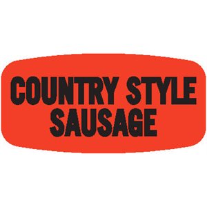 Label - Country Style Sausage Black On Red Short Oval 1000/Roll