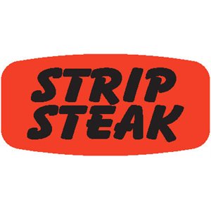 Label - Strip Steak Black On Red Short Oval 1000/Roll