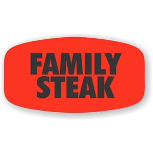 Label - Family Steak Black On Red Short Oval 1000/Roll