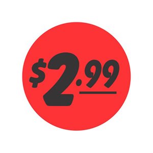 Label - $2.99 Black On Red 1.25 In. Circle 1M/Roll