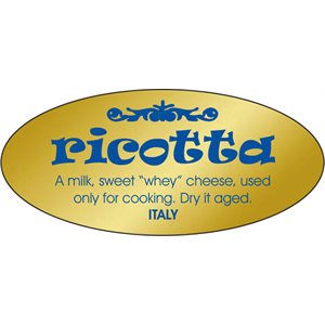 Label - Ricotta Cheese Blue On Gold 0.875x1.9 In. Oval 500/Roll