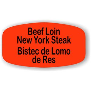 Label - Beef Loin New York Steak/Bistec De Lomo De Res Black On Red Short Oval 1000/Roll