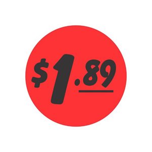 Label - $1.89 Black On Red 1.25 In. Circle 1M/Roll
