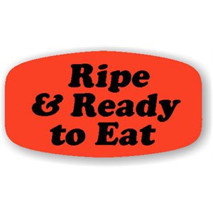 Label - Ripe & Ready To Eat Black On Red Short Oval 1000/Roll