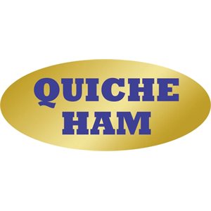 Label - Quiche Ham Blue On Gold 0.875x1.9 In. Oval 500/Roll